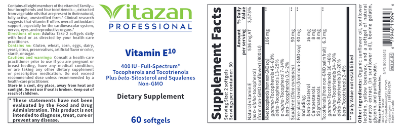 Vitamin E10 400 IU (Vitazan Pro) Label