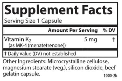 Vitamin K2 5 mg (Carlson Labs) Supplement Facts