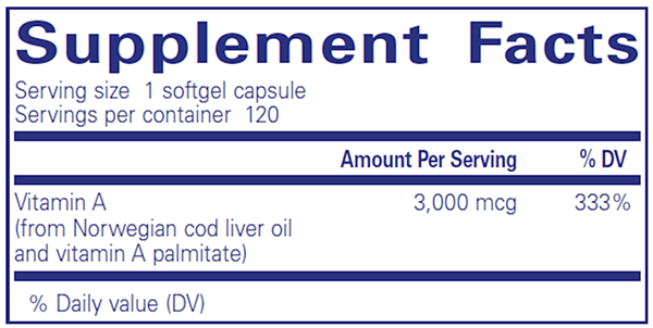 Vitamin A 3,000 mcg (10,000 IU) (Pure Encapsulations) supplement facts