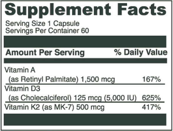 Vitamin A D K Complete (Simple Health Supplements) Supplement Facts