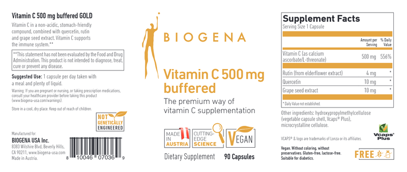 Vitamin C 500 mg Buffered GOLD Biogena Label
