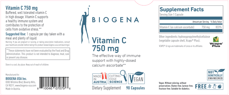 Vitamin C 750 mg Biogena Label