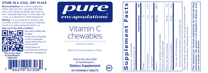 Vitamin C Chewables (Pure Encapsulations) label