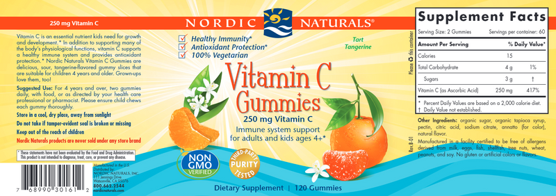 Vitamin C Gummies Tart Tangerine (Nordic Naturals) 120ct Label