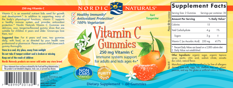 Vitamin C Gummies Tart Tangerine (Nordic Naturals) 60ct Label