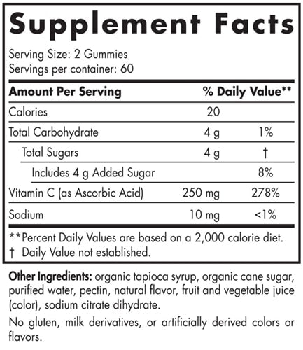 Vitamin C Gummies Sport 120 Gummies Tart Tangerine (Nordic Naturals) Supplement Facts