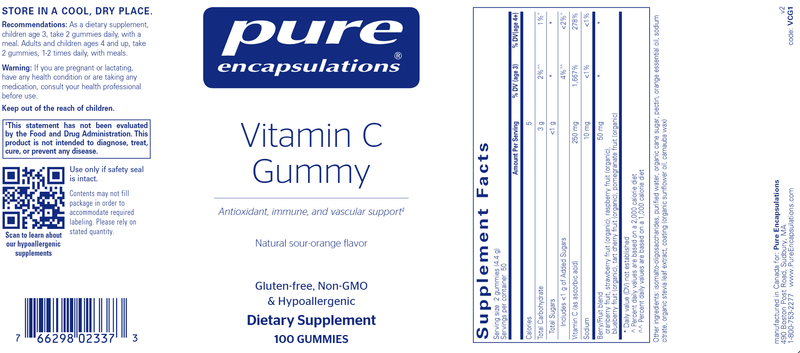 Vitamin C Gummy (Pure Encapsulations) label