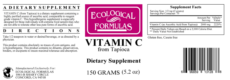 vitamin c from tapioca (ecological formulas) label