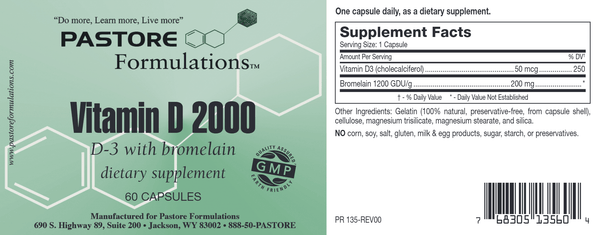 Vitamin D 2000 (Pastore Formulations) Label
