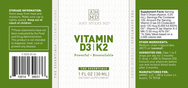 Vitamin D3/K2 Liquid (Amy Myers MD) Label