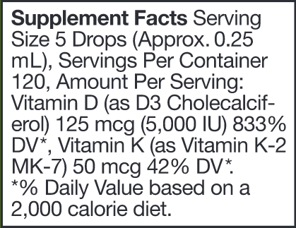 Vitamin D3/K2 Liquid (Amy Myers MD) supplement facts