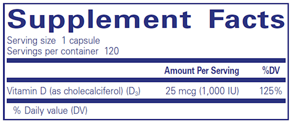 Vitamin D3 1,000 IU - 120 CAPSULES - (Pure Encapsulations) supplement facts
