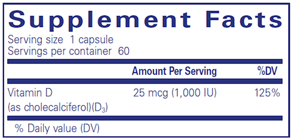 Vitamin D3 1,000 IU - 60 CAPSULES - (Pure Encapsulations) supplement facts