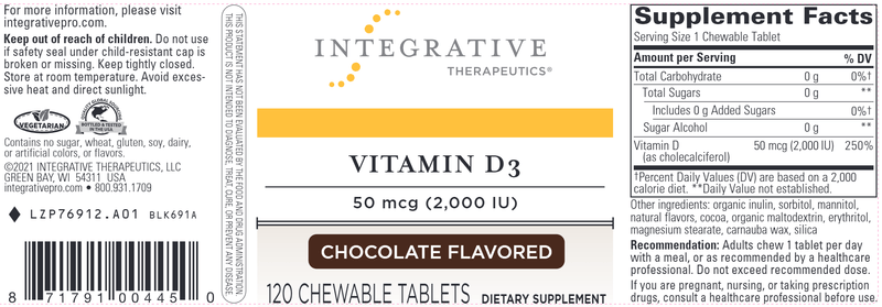 Vitamin D3 2000 Chocolate (Integrative Therapeutics) Label