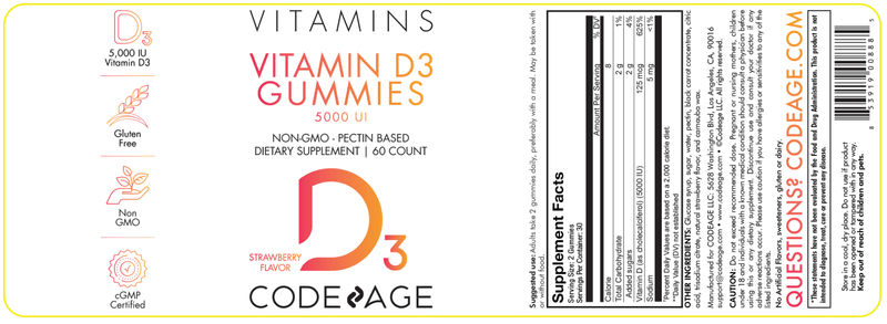 Vitamin D3 5000IU Gummies Codeage Label