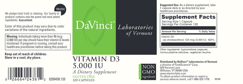 Vitamin D3 5000 IU DaVinci Labs Label