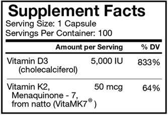 Vitamin D3 5000 Plus Natural MK-7 (Bio-Design) supplement facts