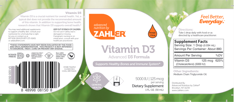 Vitamin D3 5000 (Advanced Nutrition by Zahler) Label