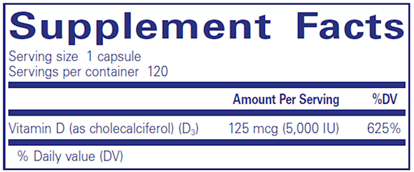 Vitamin D3 5,000 IU - 120 CAPSULES - (Pure Encapsulations) supplement facts