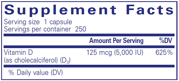 Vitamin D3 5,000 IU - 250 CAPSULES - (Pure Encapsulations) supplement facts