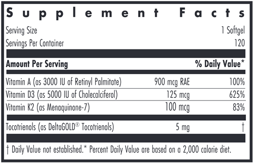 Vitamin D3 Complete 5000 IU Softgels 120ct (Allergy Research Group) label supplement facts