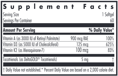 Vitamin D3 Complete 5000 IU Softgels 60ct (Allergy Research Group) label supplement facts