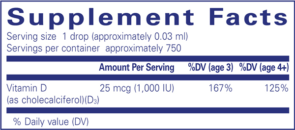Vitamin D3 Liquid - 1000 IU (Pure Encapsulations) supplement facts