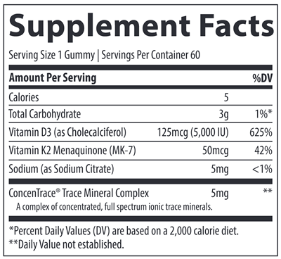 Vitamin D3 + K2 Gummies Trace Minerals Research supplement facts