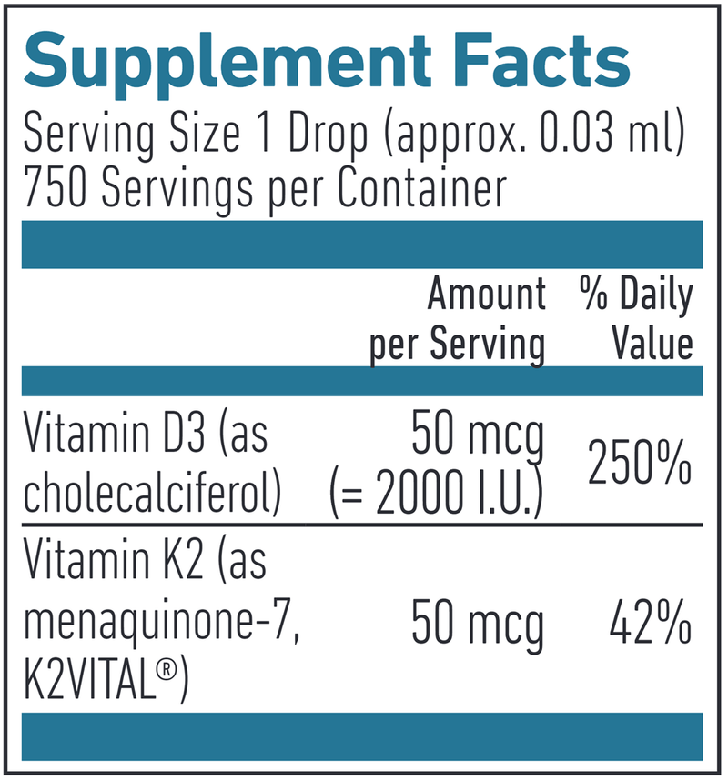 Vitamin D3 & K2 Liquid Biogena Supplement Facts