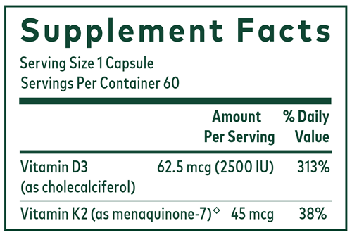 Vitamin D3 + K2 (Gaia Herbs Professional Solutions) Supplement Facts