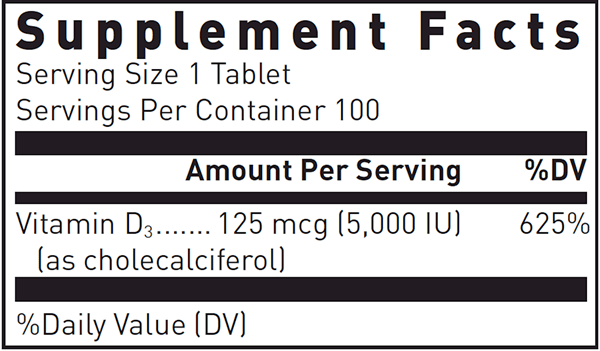 Vitamin D 5000 IU (Douglas Labs) supplement facts