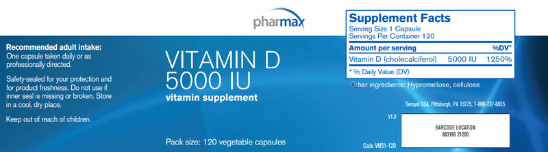 Vitamin D 5000 IU (Pharmax) Label