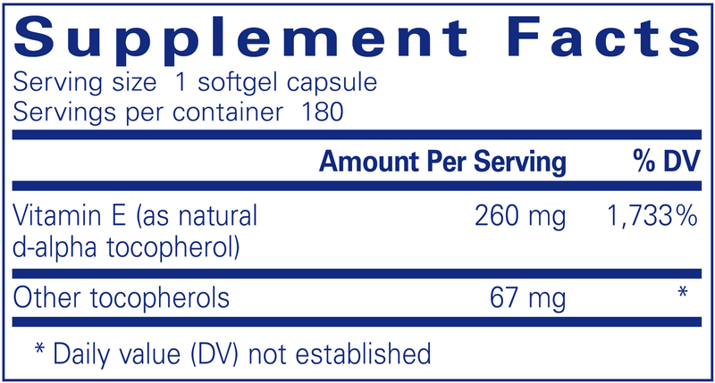Vitamin E 180 Caps (Pure Encapsulations) Supplement Facts