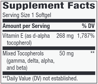 vitamin e (with mixed tocopherols) (nature's way) supplement facts