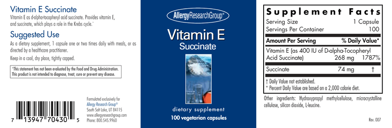 Vitamin E (Allergy Research Group) label