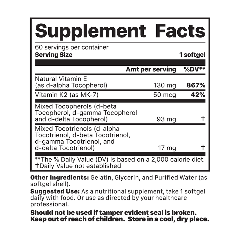 Vitamin K2 + E Complex (Jigsaw Health) Supplement Facts