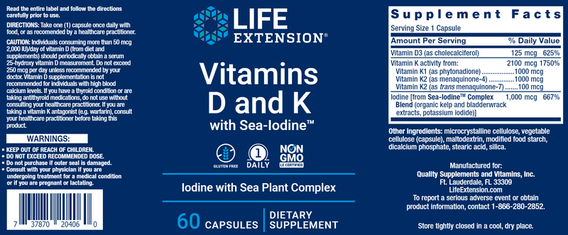 Vitamins D and K with Sea-Iodine™ (Life Extension) Label