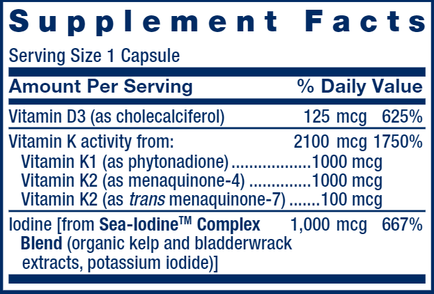 Vitamins D and K with Sea-Iodine™ (Life Extension) Supplement Facts