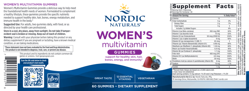 WOMEN’S MULTIVITAMIN GUMMIES (Nordic Naturals) Label