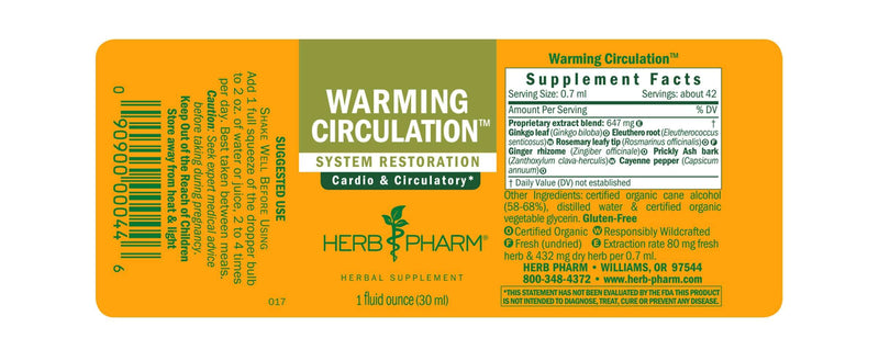 Warming Circulation label Herb Pharm