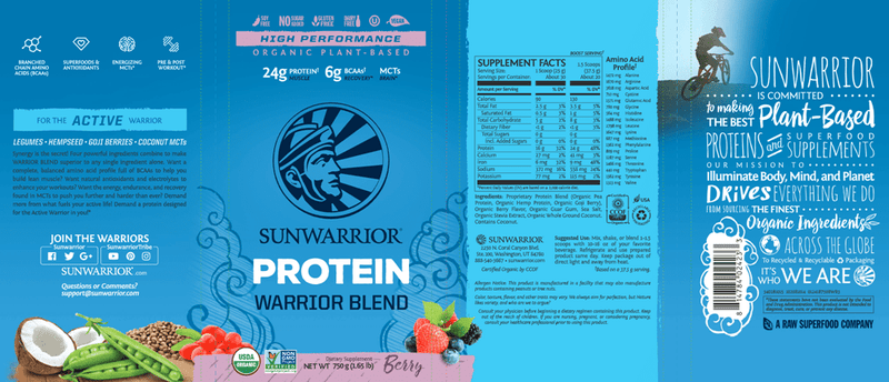 Warrior Blend Berry 750g (Sunwarrior) Label