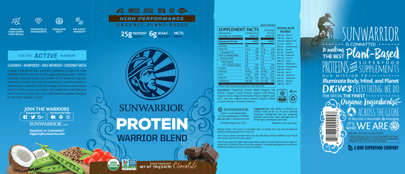 Warrior Blend Chocolate 750g (Sunwarrior) Label