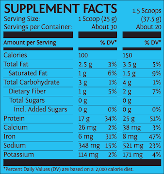 Warrior Blend Chocolate 750g (Sunwarrior) Supplement Facts
