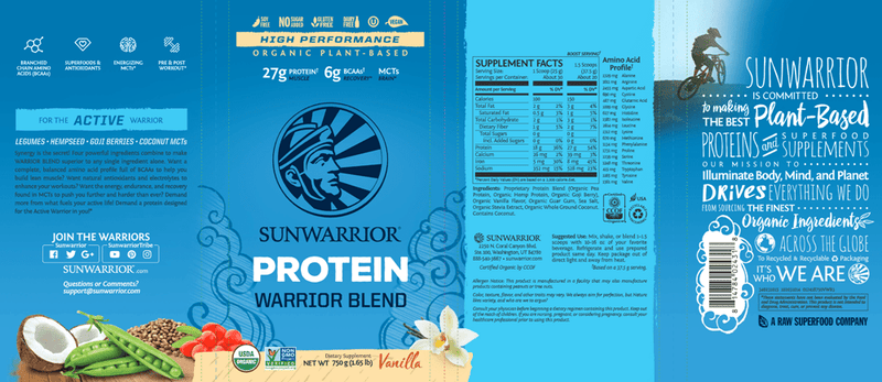 Warrior Blend Vanilla 750g (Sunwarrior) Label