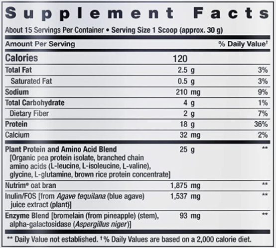 Wellness Code® Plant Protein Complete & Amino Acid Complex (Vanilla) (Life Extension) Supplement Facts