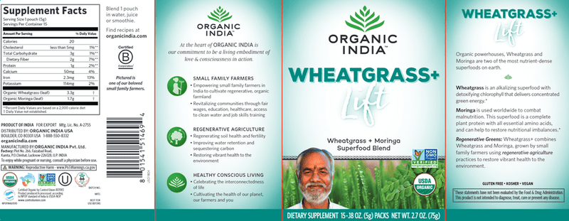 Wheatgrass Lift Box (Organic India) Label