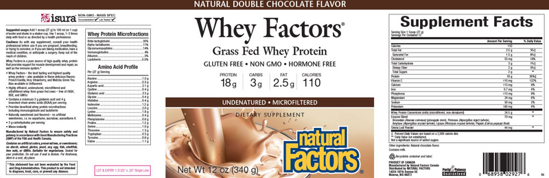 Whey Factors Powder Mix Chocolate (Natural Factors) 12oz Label