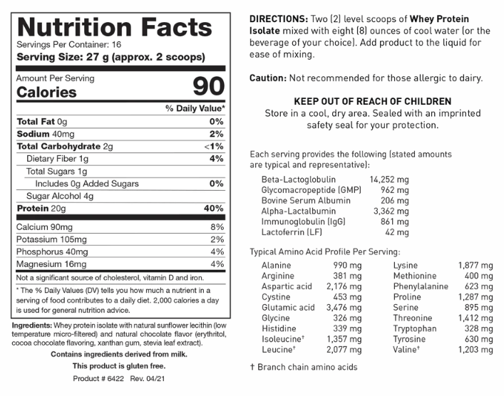 Whey Protein Isolate (Biotics Research) Chocolate Nutrition Facts