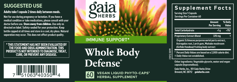 Whole Body Defense® (Gaia Herbs) Label