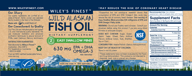 Wild Alaskan Fish Oil 180ct (Wiley's Finest) Label